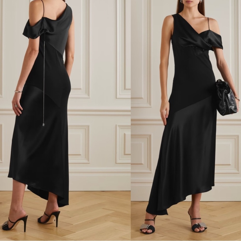 Loewe Asymmetric one-shoulder satin and stretch-crepe maxi dress